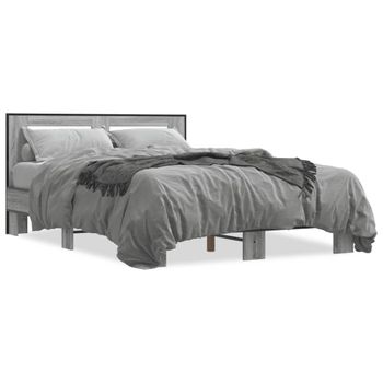 Cama Matrimonial | Cama Para Adultos | Estructura Cama Madera Ingeniería Metal Gris Sonoma 135x190 Cm Cfw76829