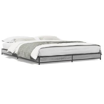 Cama Matrimonial | Cama Para Adultos | Estructura Cama Madera Ingeniería Metal Gris Sonoma 135x190 Cm Cfw12018