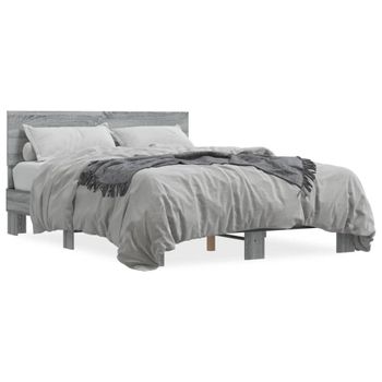 Cama Matrimonial | Cama Para Adultos | Estructura Cama Madera Ingeniería Metal Gris Sonoma 135x190 Cm Cfw93911