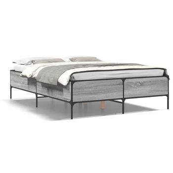 Cama Matrimonial | Cama Para Adultos | Estructura Cama Madera Ingeniería Metal Gris Sonoma 135x190 Cm Cfw28287