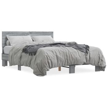 Cama Matrimonial | Cama Para Adultos | Estructura Cama Madera Ingeniería Metal Gris Sonoma 140x190 Cm Cfw56098