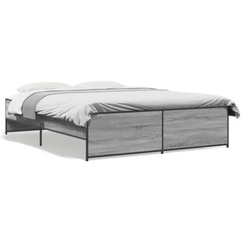 Cama Matrimonial | Cama Para Adultos | Estructura Cama Madera Ingeniería Metal Gris Sonoma 140x200 Cm Cfw93222