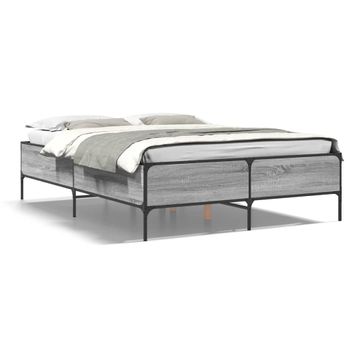 Cama Matrimonial | Cama Para Adultos | Estructura Cama Madera Ingeniería Metal Gris Sonoma 140x200 Cm Cfw58938