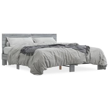 Cama Matrimonial | Cama Para Adultos | Estructura Cama Madera Ingeniería Metal Gris Sonoma 150x200 Cm Cfw23544