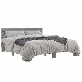 Cama Matrimonial | Cama Para Adultos | Estructura Cama Madera Ingeniería Metal Gris Sonoma 150x200 Cm Cfw93714