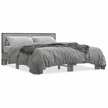 Cama Matrimonial | Cama Para Adultos | Estructura Cama Madera Ingeniería Metal Gris Sonoma 150x200 Cm Cfw79504