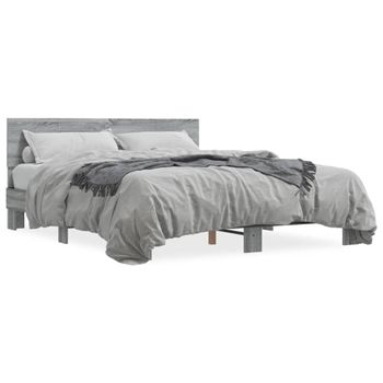 Cama Matrimonial | Cama Para Adultos | Estructura Cama Madera Ingeniería Metal Gris Sonoma 160x200 Cm Cfw50570