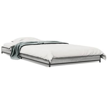 Cama Individual | Cama Para Adultos | Estructura Cama Madera Ingeniería Metal Gris Sonoma 75x190 Cm Cfw19586