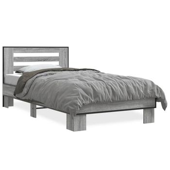 Cama Individual | Cama Para Adultos | Estructura Cama Madera Ingeniería Metal Gris Sonoma 75x190 Cm Cfw43294