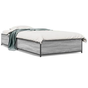 Cama Individual | Cama Para Adultos | Estructura Cama Madera Ingeniería Metal Gris Sonoma 75x190 Cm Cfw64302