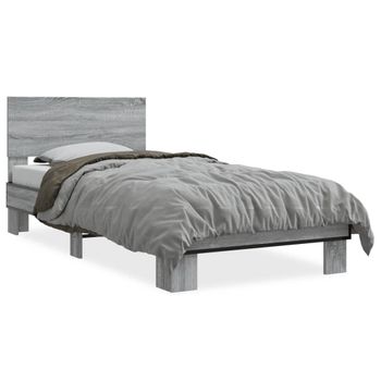 Cama Individual | Cama Para Adultos | Estructura Cama Madera Ingeniería Metal Gris Sonoma 75x190 Cm Cfw30994