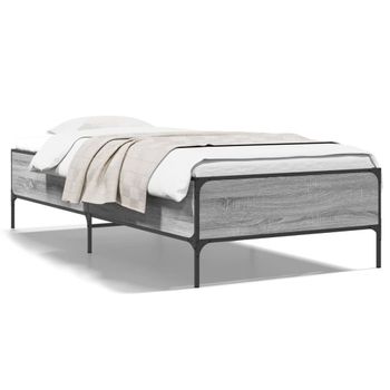 Cama Individual | Cama Para Adultos | Estructura Cama Madera Ingeniería Metal Gris Sonoma 75x190 Cm Cfw97447