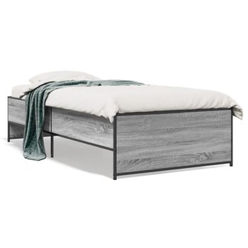 Cama Individual | Cama Para Adultos | Estructura Cama Madera Ingeniería Metal Gris Sonoma 75x190 Cm Cfw85503