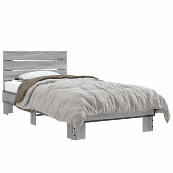 Cama Individual | Cama Para Adultos | Estructura Cama Madera Ingeniería Metal Gris Sonoma 90x190 Cm Cfw33146