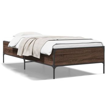 Cama Individual | Cama Para Adultos | Estructura Cama Madera Ingeniería Metal Marrón Roble 100x200 Cm Cfw98691