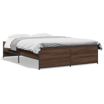 Cama Matrimonial | Cama Para Adultos | Estructura Cama Madera Ingeniería Metal Marrón Roble 120x190 Cm Cfw34324