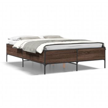 Cama Matrimonial | Cama Para Adultos | Estructura Cama Madera Ingeniería Metal Marrón Roble 140x190 Cm Cfw77920