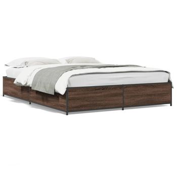 Cama Matrimonial | Cama Para Adultos | Estructura Cama Madera Ingeniería Metal Marrón Roble 140x190 Cm Cfw31953