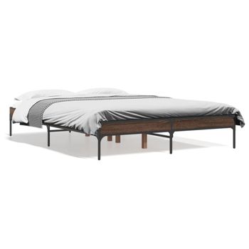 Cama Matrimonial | Cama Para Adultos | Estructura Cama Madera Ingeniería Metal Marrón Roble 140x190 Cm Cfw74996