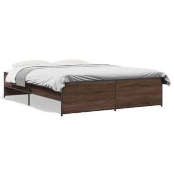 Cama Matrimonial | Cama Para Adultos | Estructura Cama Madera Ingeniería Metal Marrón Roble 150x200 Cm Cfw74979