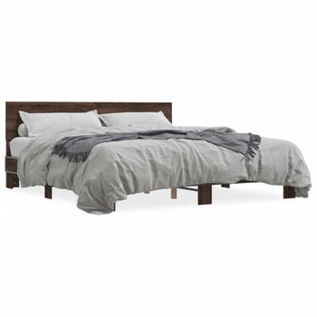 Cama Matrimonial | Cama Para Adultos | Estructura Cama Madera Ingeniería Metal Marrón Roble 180x200 Cm Cfw17255