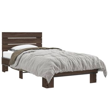 Cama Individual | Cama Para Adultos | Estructura Cama Madera Ingeniería Metal Marrón Roble 90x190 Cm Cfw33992