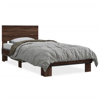 Cama Individual | Cama Para Adultos | Estructura Cama Madera Ingeniería Metal Marrón Roble 90x190 Cm Cfw97831