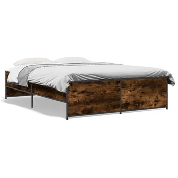 Cama Matrimonial | Cama Para Adultos | Estructura Cama Madera Ingeniería Metal Roble Ahumado 140x190cm Cfw27597