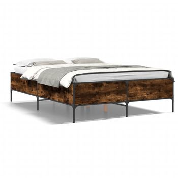 Cama Matrimonial | Cama Para Adultos | Estructura Cama Madera Ingeniería Metal Roble Ahumado 140x190cm Cfw48197