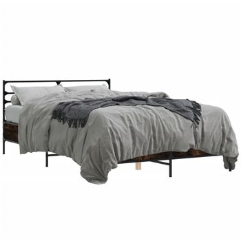 Cama Matrimonial | Cama Para Adultos | Estructura Cama Madera Ingeniería Metal Roble Ahumado 140x190cm Cfw19669