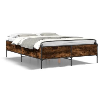 Cama Matrimonial | Cama Para Adultos | Estructura Cama Madera Ingeniería Metal Roble Ahumado 150x200cm Cfw57781