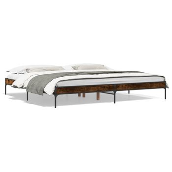 Cama Matrimonial | Cama Para Adultos | Estructura Cama Madera Ingeniería Metal Roble Ahumado 200x200cm Cfw29320