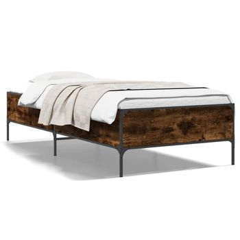 Cama Individual | Cama Para Adultos | Estructura Cama Madera Ingeniería Metal Roble Humo 75x190 Cm Cfw34906