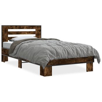 Cama Individual | Cama Para Adultos | Estructura Cama Madera Ingeniería Metal Roble Humo 75x190 Cm Cfw31057