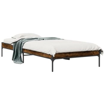 Cama Individual | Cama Para Adultos | Estructura Cama Madera Ingeniería Metal Roble Humo 75x190 Cm Cfw97266