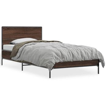 Cama Individual | Cama Para Adultos | Estructura Cama Madera Ingeniería Metal Roble Marrón 75x190 Cm Cfw96881