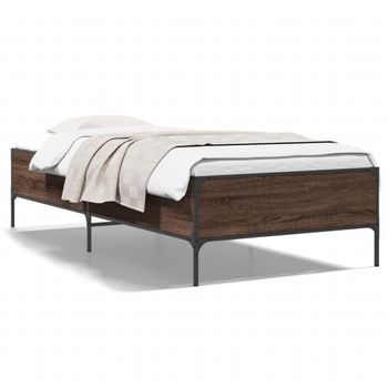 Cama Individual | Cama Para Adultos | Estructura Cama Madera Ingeniería Metal Roble Marrón 75x190 Cm Cfw99829