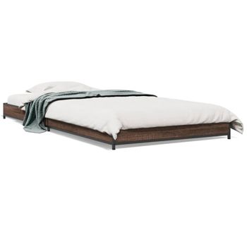 Cama Individual | Cama Para Adultos | Estructura Cama Madera Ingeniería Metal Roble Marrón 75x190 Cm Cfw89802