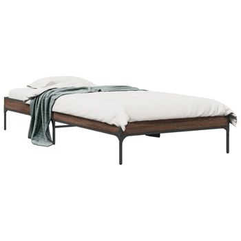 Cama Individual | Cama Para Adultos | Estructura Cama Madera Ingeniería Metal Roble Marrón 75x190 Cm Cfw58015