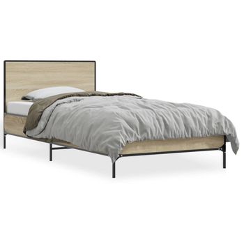 Cama Individual | Cama Para Adultos | Estructura Cama Madera Ingeniería Metal Roble Sonoma 100x200 Cm Cfw43678