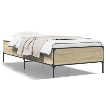 Cama Individual | Cama Para Adultos | Estructura Cama Madera Ingeniería Metal Roble Sonoma 100x200 Cm Cfw41993