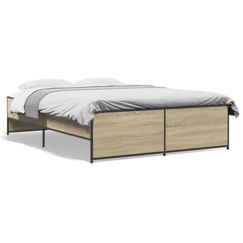 Cama Matrimonial | Cama Para Adultos | Estructura Cama Madera Ingeniería Metal Roble Sonoma 135x190 Cm Cfw46530