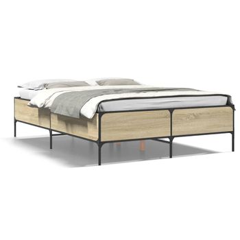 Cama Matrimonial | Cama Para Adultos | Estructura Cama Madera Ingeniería Metal Roble Sonoma 135x190 Cm Cfw13533