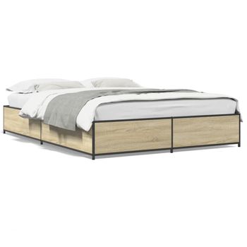 Cama Matrimonial | Cama Para Adultos | Estructura Cama Madera Ingeniería Metal Roble Sonoma 135x190 Cm Cfw61021