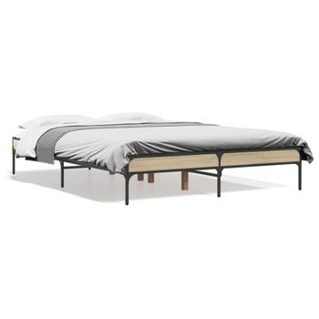 Cama Matrimonial | Cama Para Adultos | Estructura Cama Madera Ingeniería Metal Roble Sonoma 135x190 Cm Cfw59647