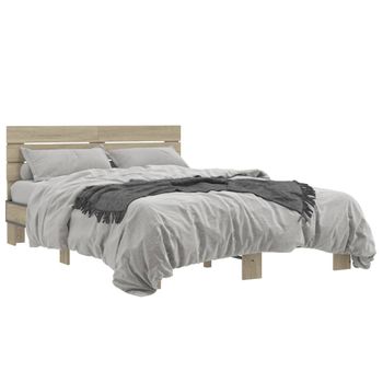 Cama Matrimonial | Cama Para Adultos | Estructura Cama Madera Ingeniería Metal Roble Sonoma 135x190 Cm Cfw71469