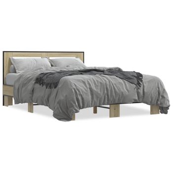 Cama Matrimonial | Cama Para Adultos | Estructura Cama Madera Ingeniería Metal Roble Sonoma 135x190 Cm Cfw20186