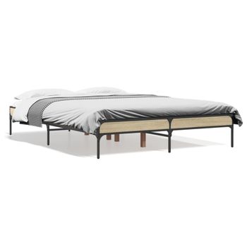 Cama Matrimonial | Cama Para Adultos | Estructura Cama Madera Ingeniería Metal Roble Sonoma 140x190 Cm Cfw70184