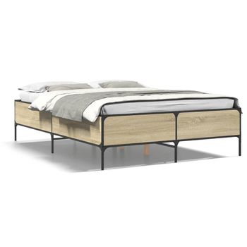 Cama Matrimonial | Cama Para Adultos | Estructura Cama Madera Ingeniería Metal Roble Sonoma 140x190 Cm Cfw94716