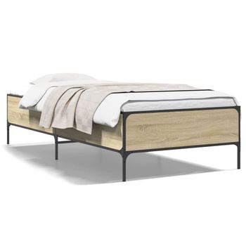 Cama Individual | Cama Para Adultos | Estructura Cama Madera Ingeniería Metal Roble Sonoma 75x190 Cm Cfw62333